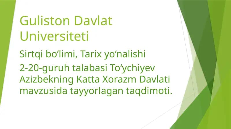 Katta Xorazm Davlati mavzusida taqdimoti