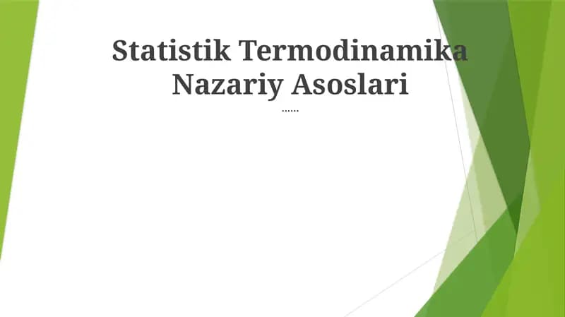 Statistik Termodinamika Nazariy Asoslari