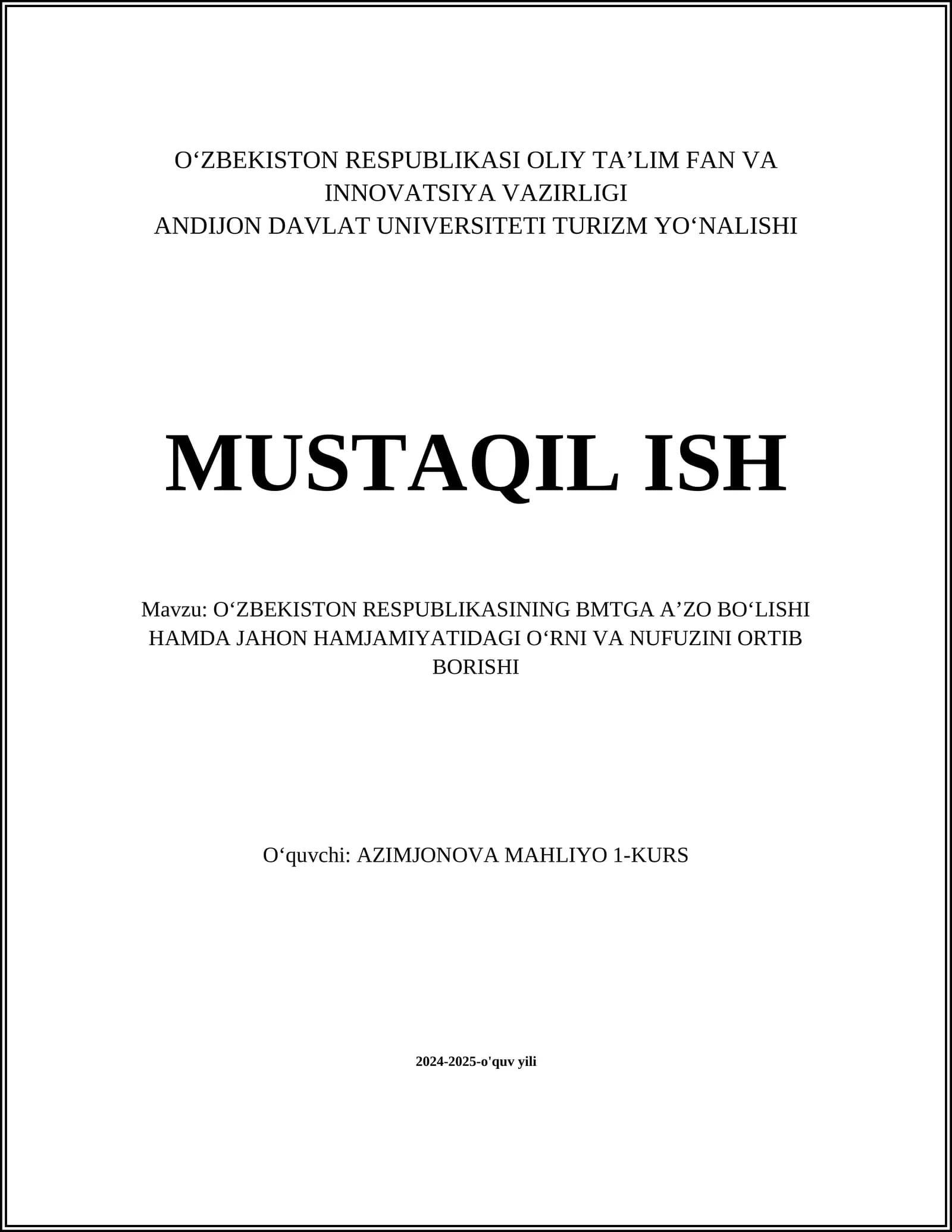 O‘zbekiston Respublikasining BMTga Aʼzo Bo‘lishi Haqida