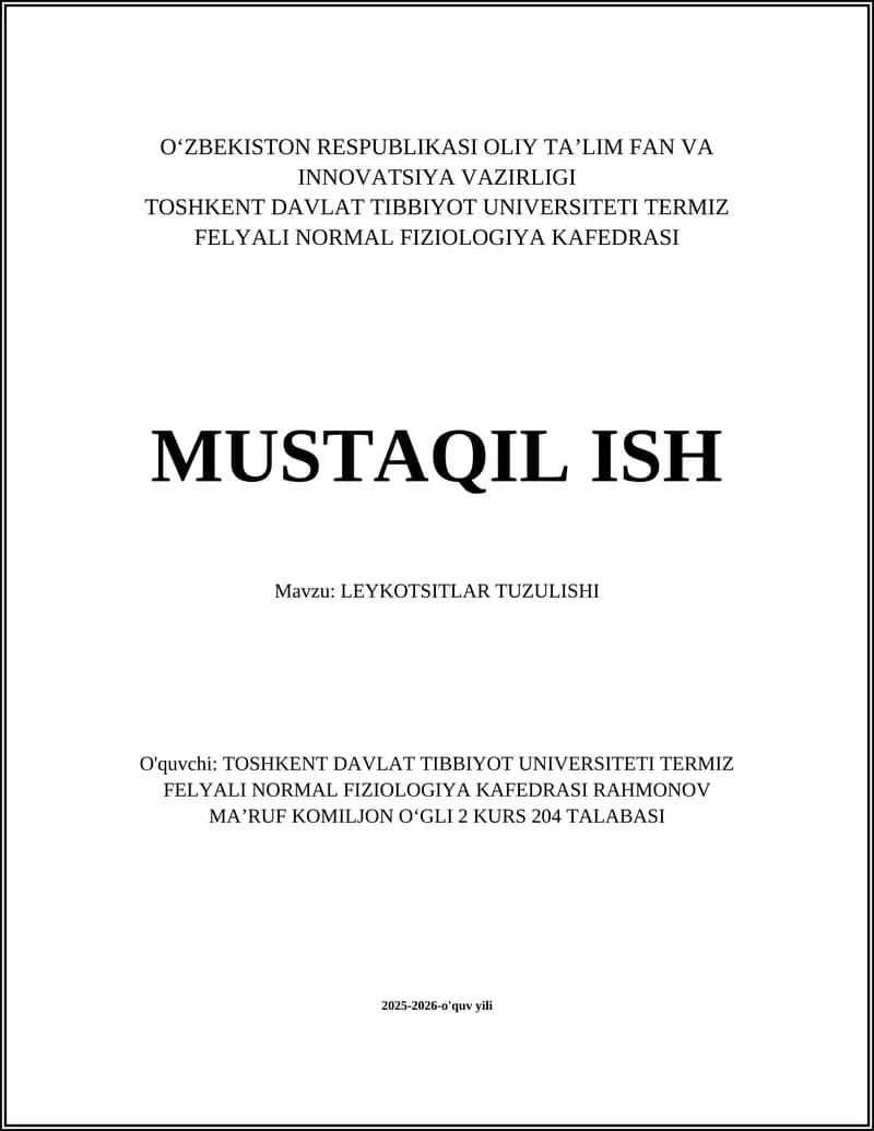 LEYKOTSITLAR TUZULISHI