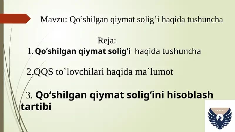 Qo’shilgan qiymat soliği haqida tushuncha