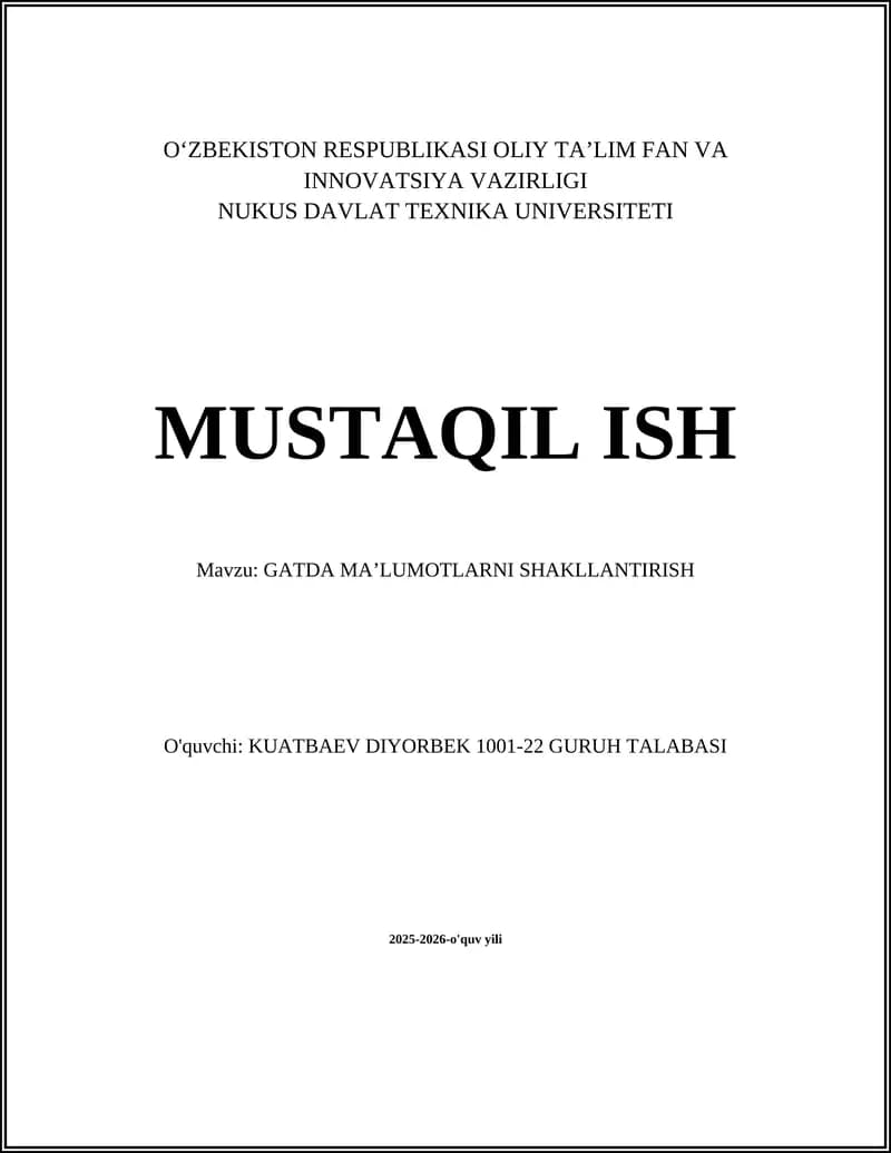 GATda ma’lumotlarni shakllantirish
