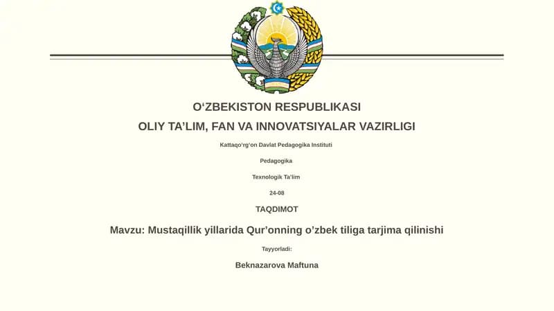 Mustaqillik yillarida Qurʼonning oʼzbek tiliga tarjima qilinishi