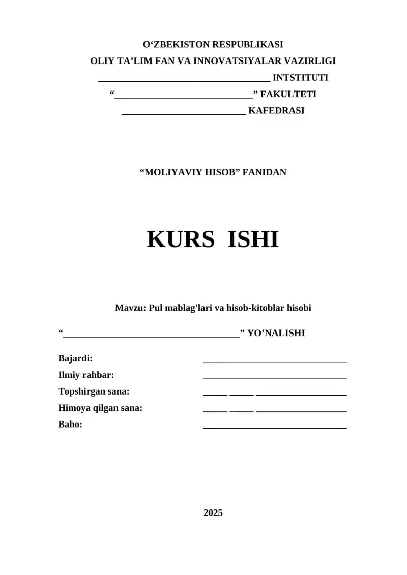 MOLIYAVIY HISOB FANIDAN KURS ISHI