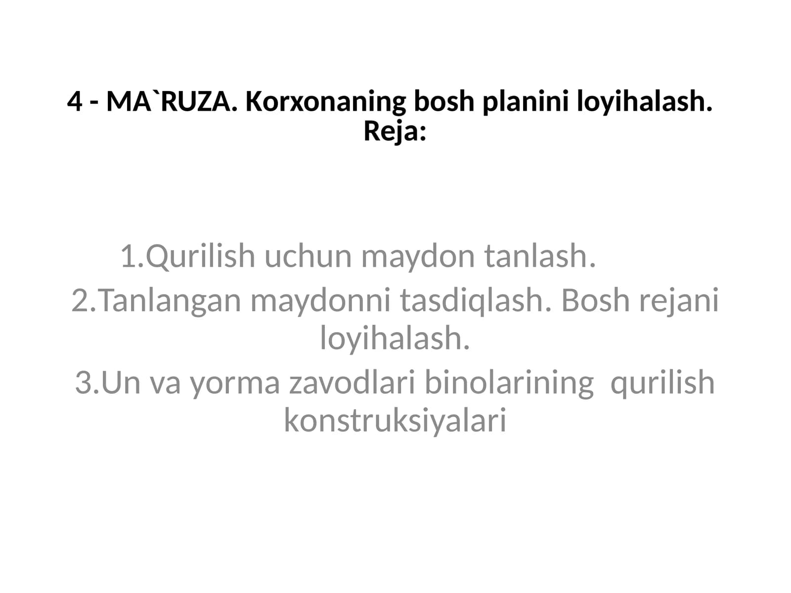 MA`RUZA.Korxonaning bosh planini loyihalash