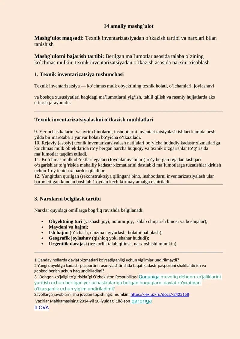 Texnik inventarizatsiya mashg'uloti