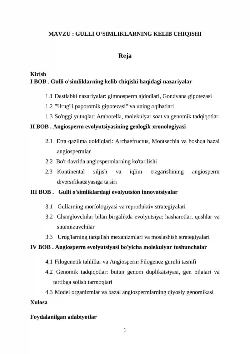 Gulli Oʻsimliklarning Kelib Chiqishi