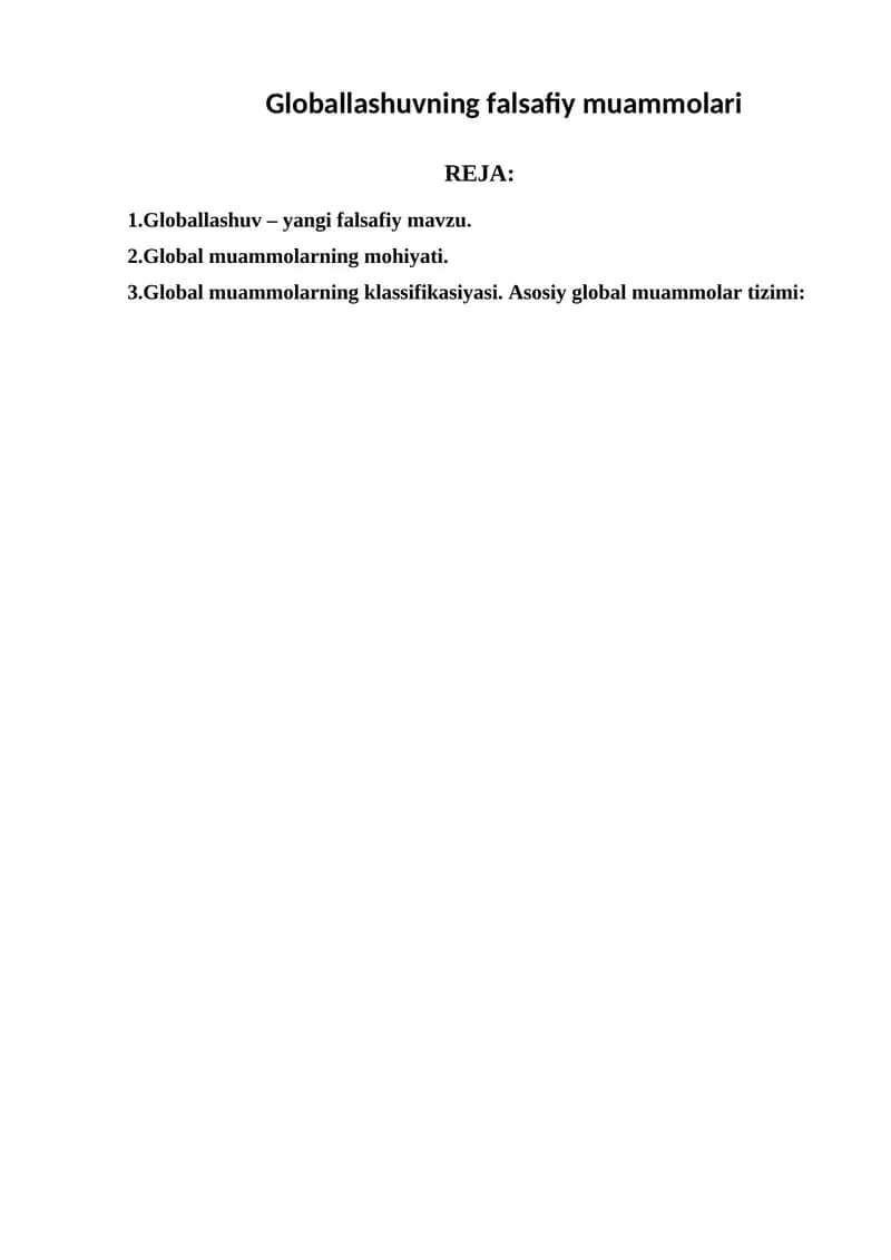Globallashuvning falsafiy muammolari