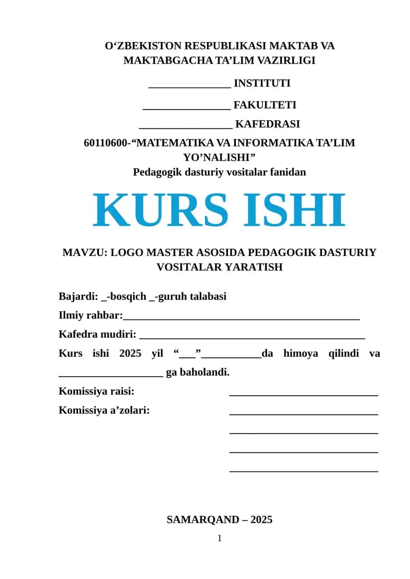LOGO MASTER ASOSIDA PEDAGOGIK DASTURIY VOSITALAR YARATISH