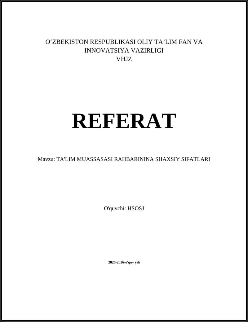 TA'LIM MUASSASASI RAHBARININA SHAXSIY SIFATLARI