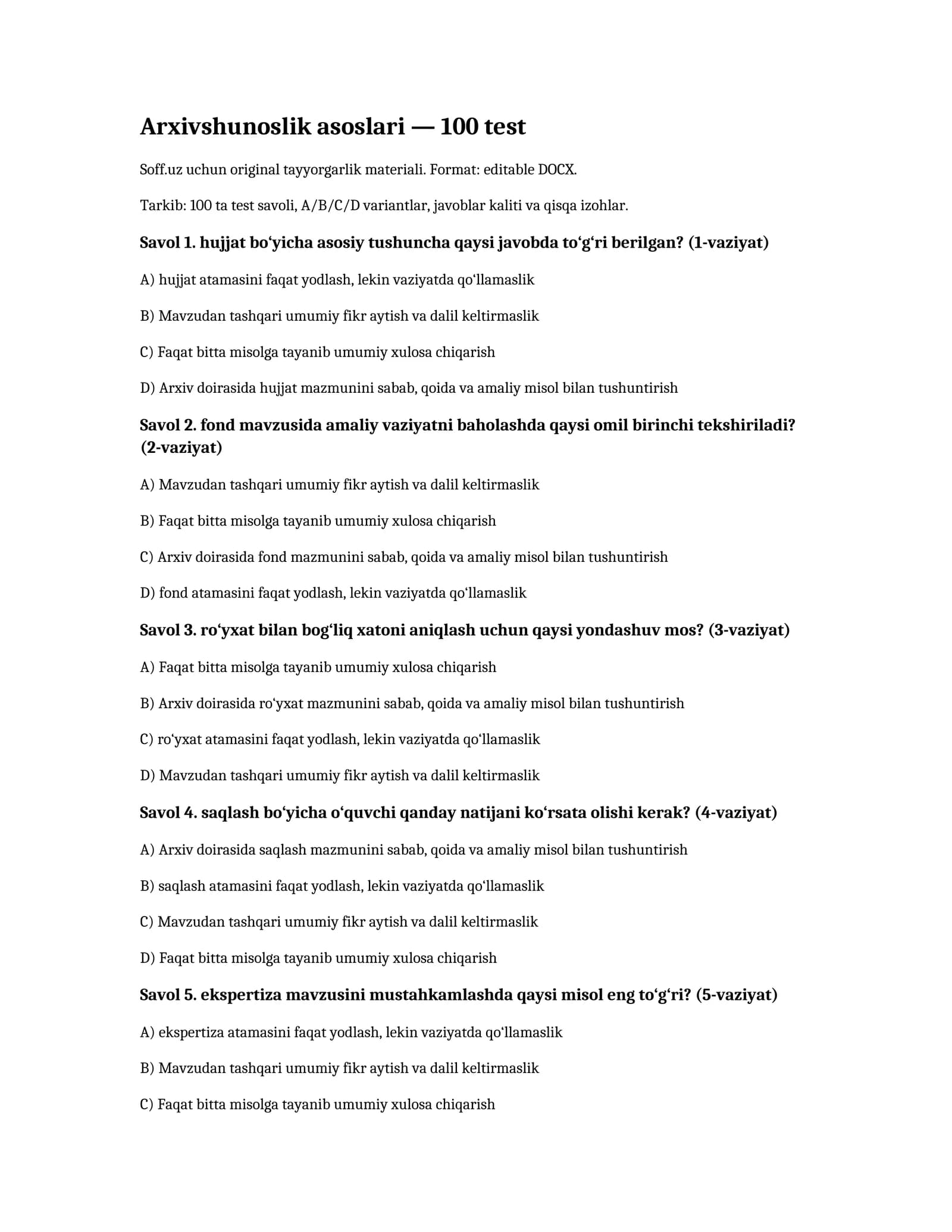 Arxivshunoslik asoslari