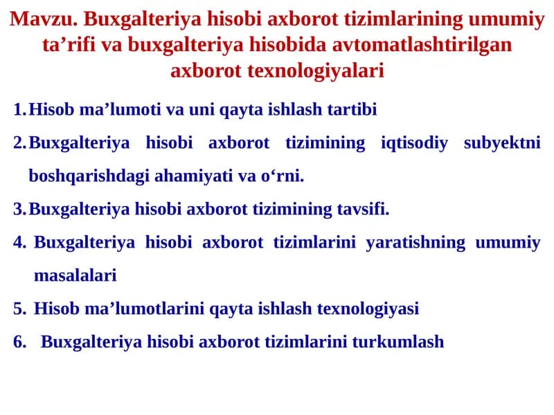 Buxgalteriya hisobi axborot tizimlari