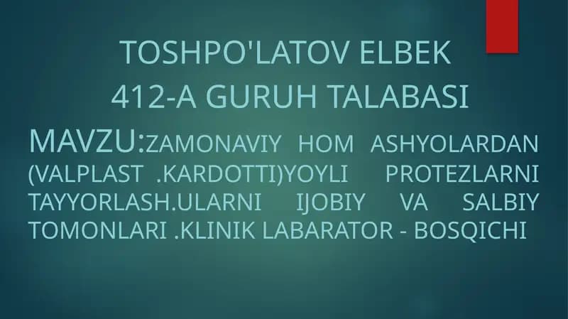 KARDOTTIYOYLI PROTEZLARNI TAYYORLASH