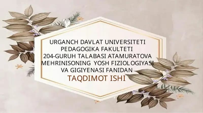 OVQAT HAZM QILISHNING YOSH XUSUSIYATLARI. OVQATLANISH GIGIYENASI