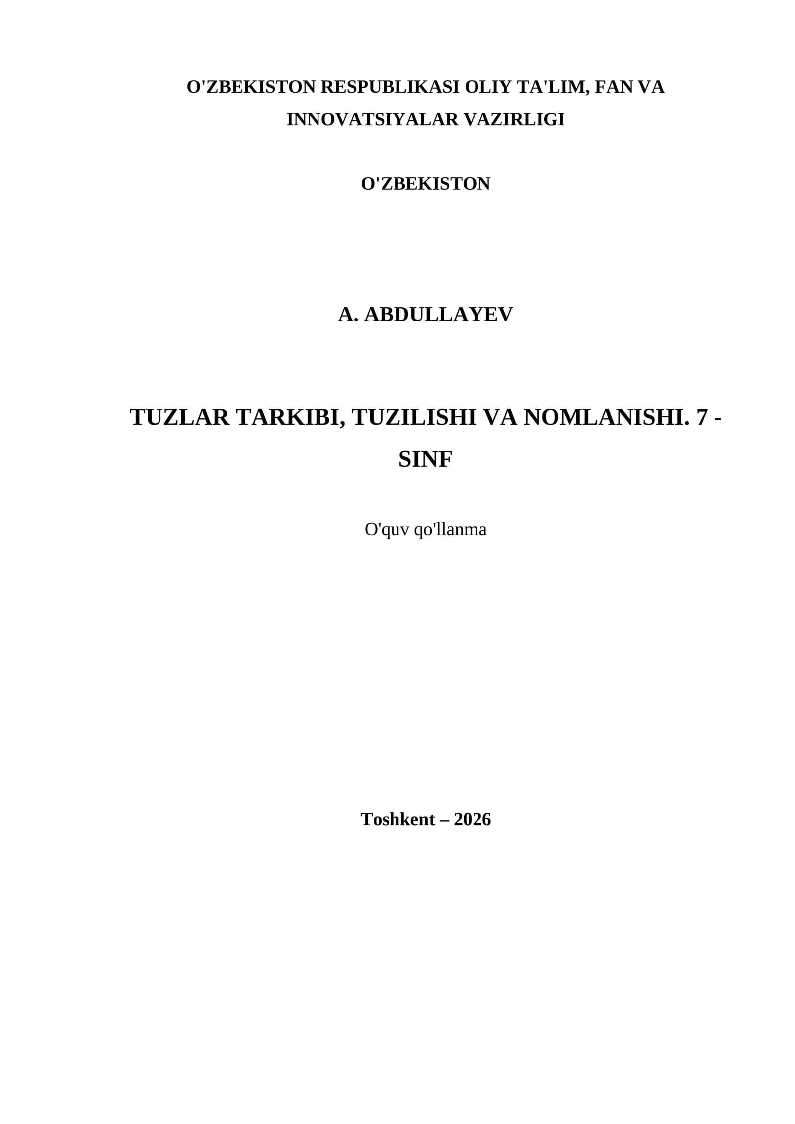 TUZLAR TARKIBI, TUZILISHI VA NOMLANISHI. 7 - SINF