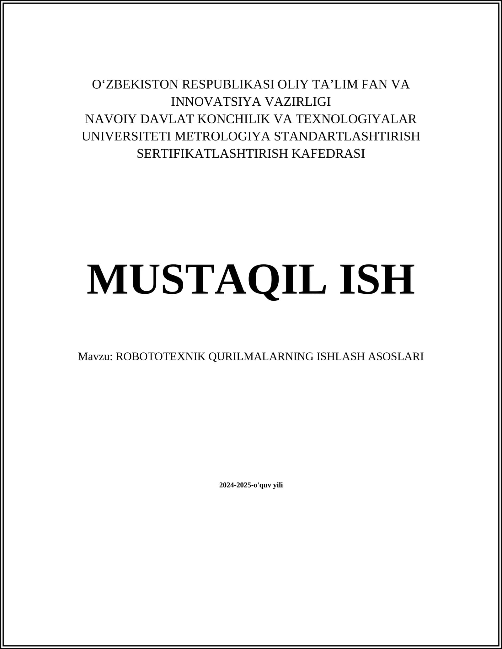 ROBOTOTEXNIK QURILMALARNING ISHLASH ASOSLARI