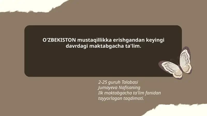Ilk maktabgacha ta'lim fanidan tayyorlagan taqdimoti