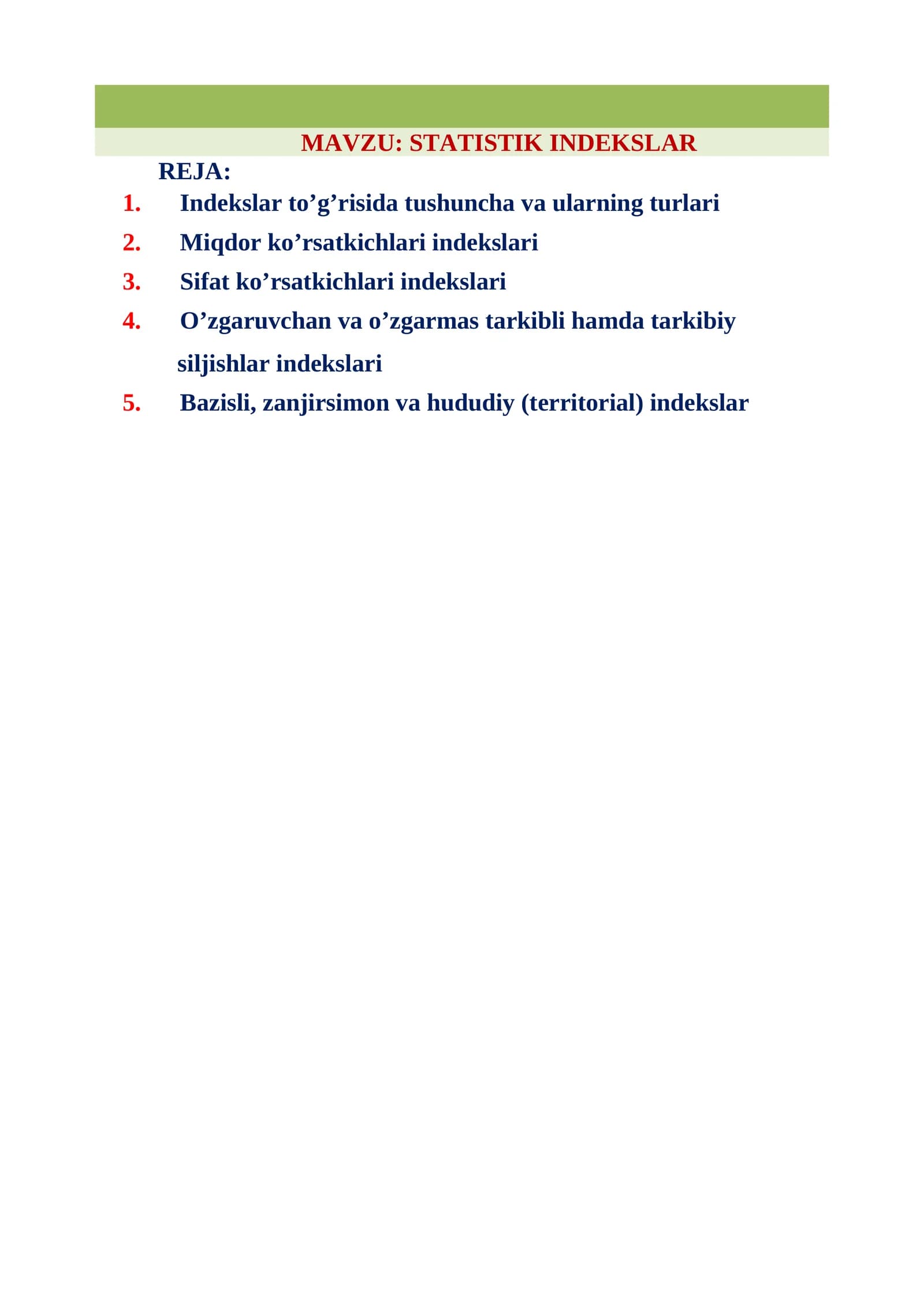 STATISTIK INDEKSLAR