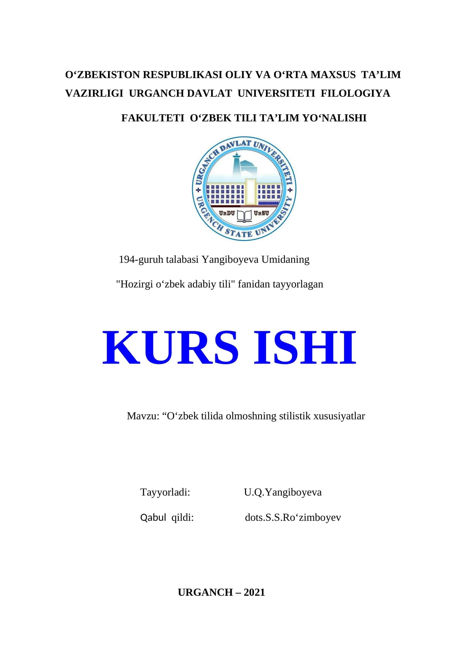 O‘zbek tilida olmoshning stilistik xususiyatlar