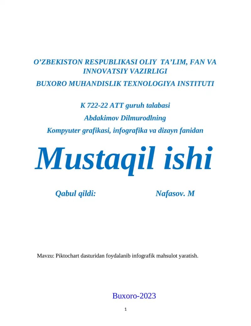 Piktochart dasturidan foydalanib infografik mahsulot yaratish