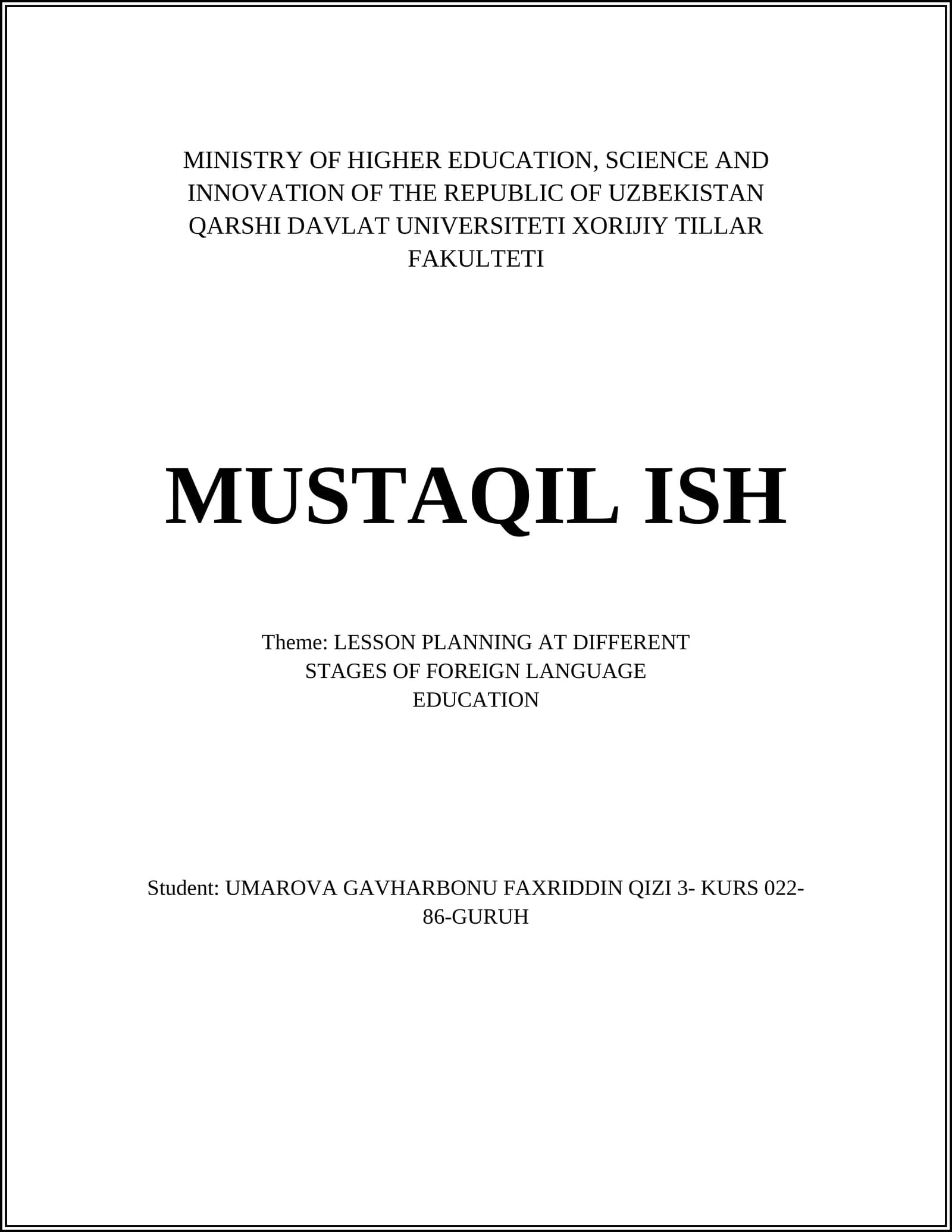 Lesson Planning at Different Stages of Foreign Language Education