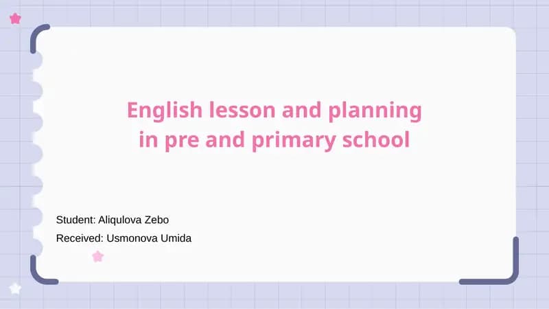 English lesson planning in pre and primary school