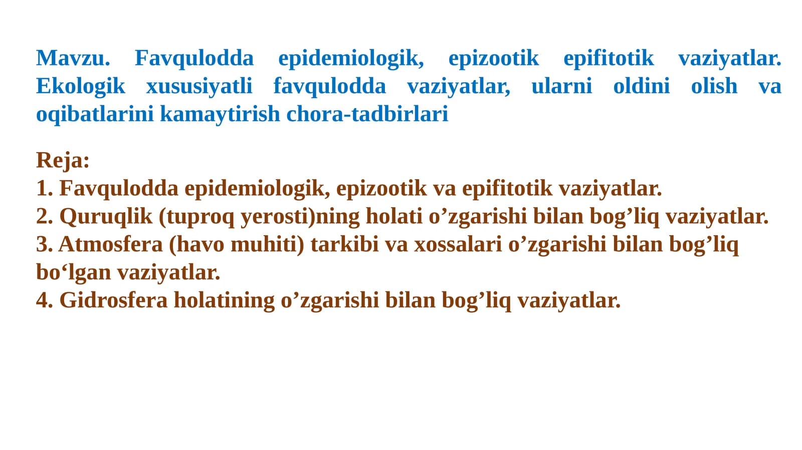 Favquloddagi epidemiologik, epizootik va epifitotik vaziyatlar