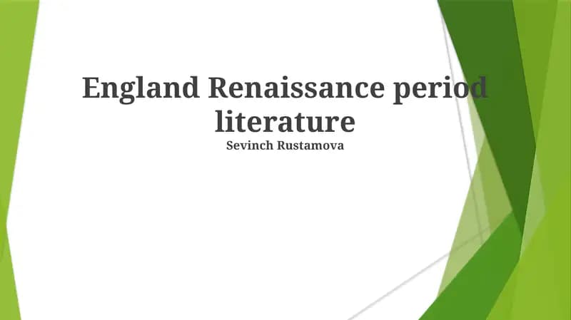 England Renaissance period literature