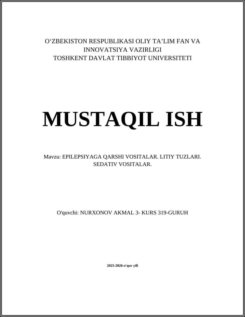 EPILEPSIYAGA QARSHI VOSITALAR