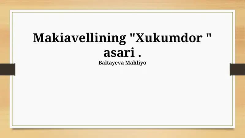 Makiavellining "Xukumdor " asari