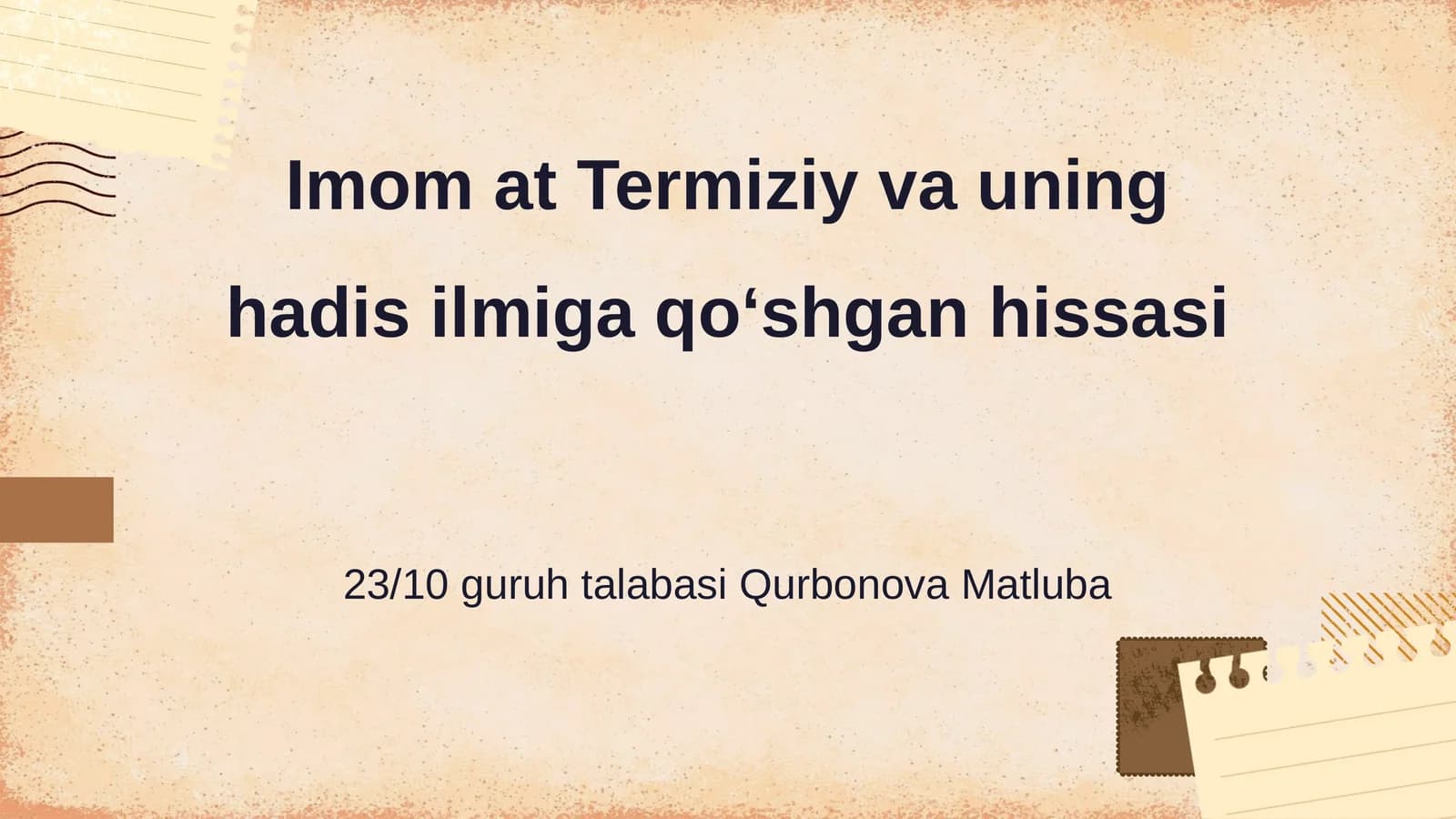 Imom at Termiziy va uning hadis ilmiga qoʻshgan hissasi