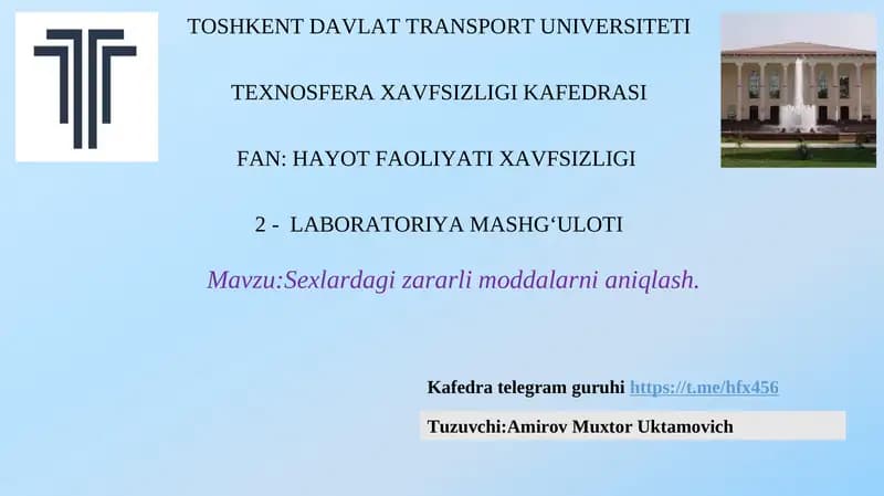 Sexlardagi zararli moddalarni aniqlash