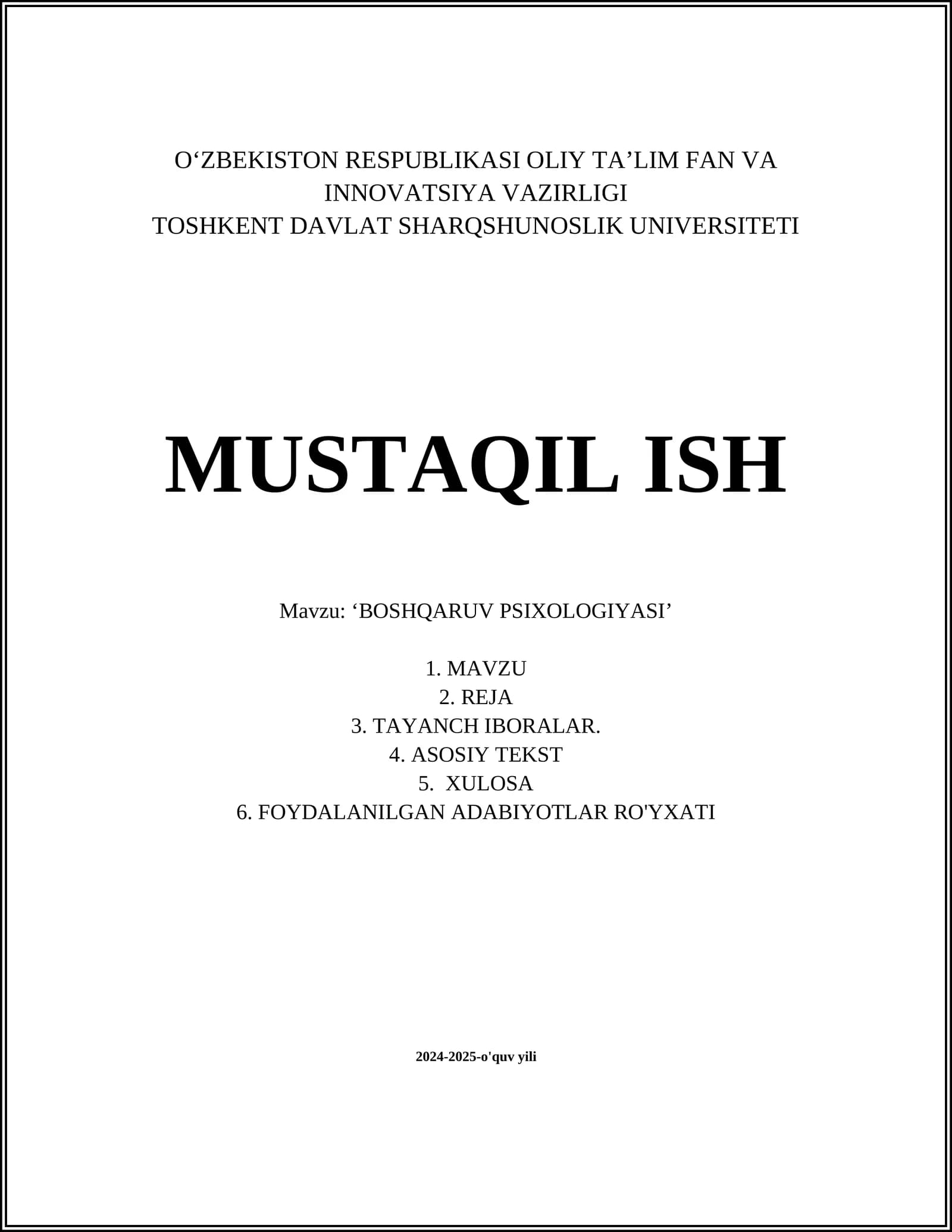 BOSHQARUV PSIXOLOGIYASI