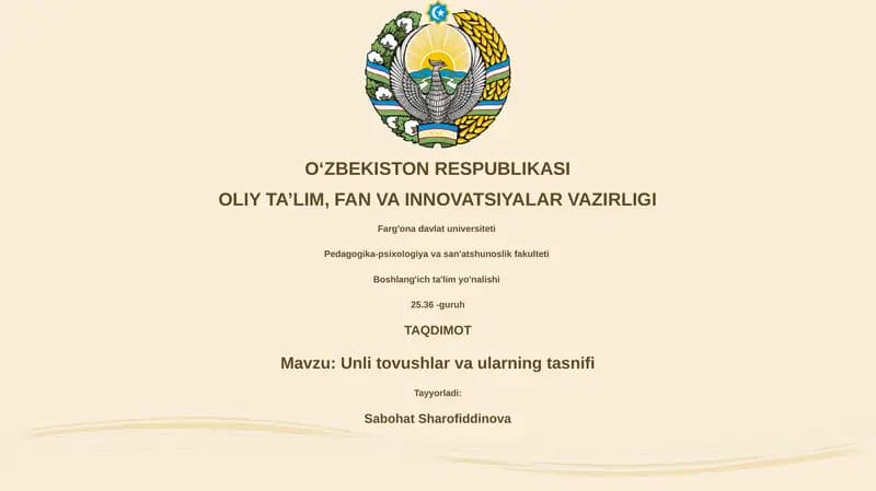 Unli tovushlar va ularning tasnifi