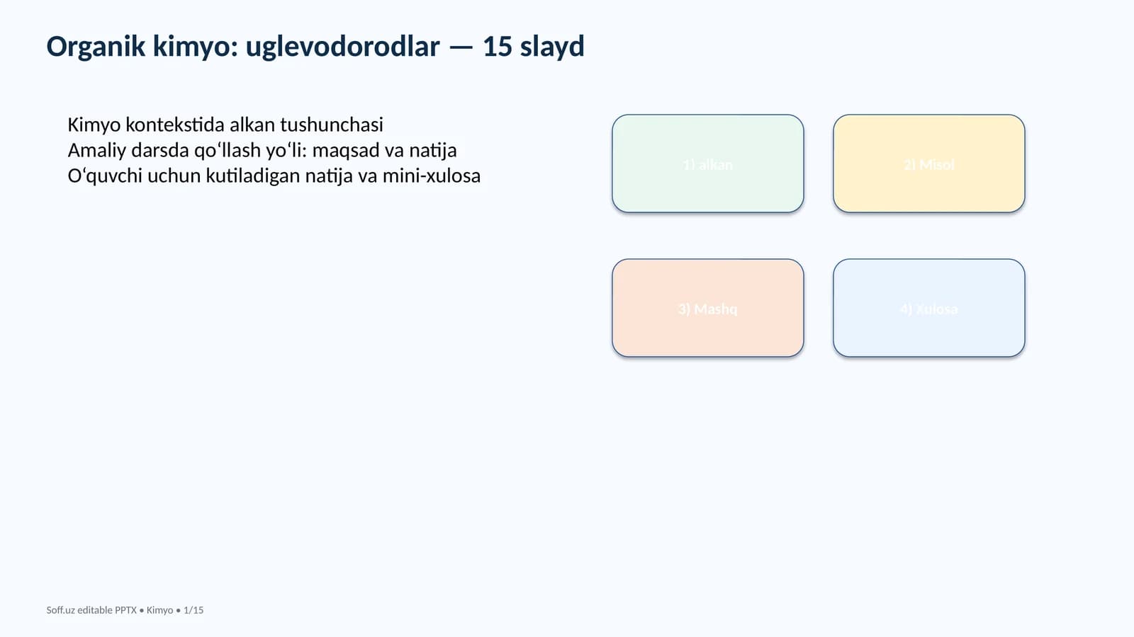 Organik kimyo: uglevodorodlar - 15 slayd