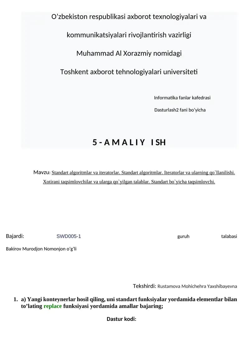 Standart algoritmlar va itеratorlar