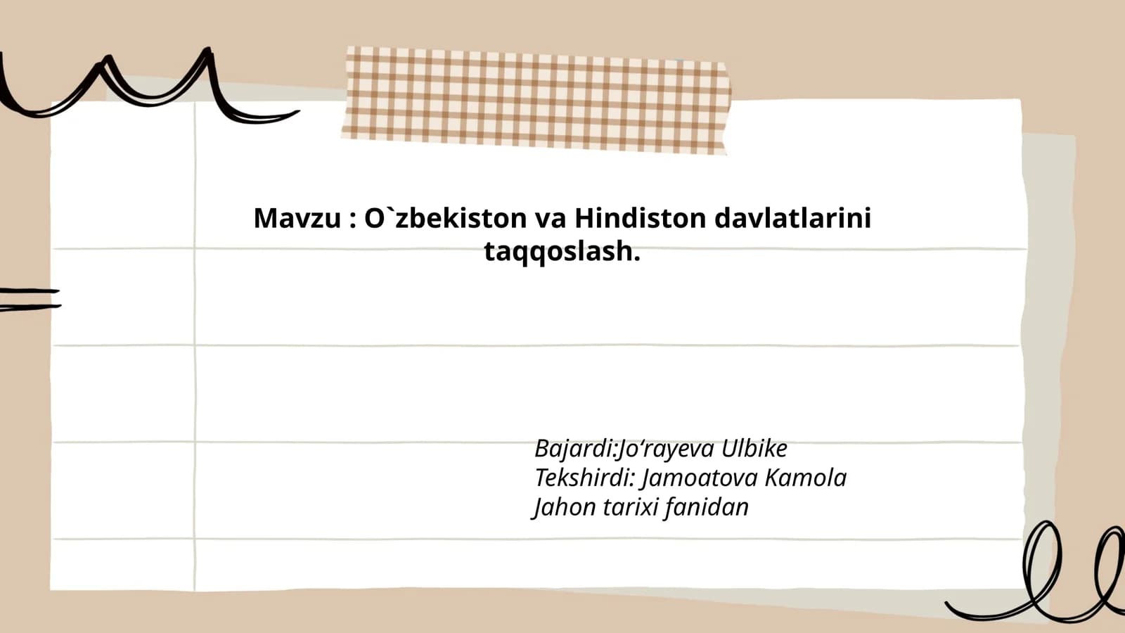 O`zbekiston va Hindiston davlatlarini taqqoslash