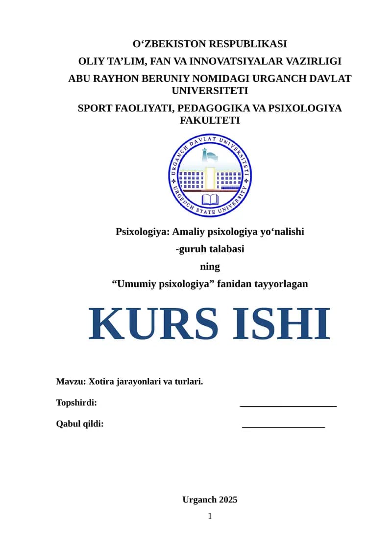 Xotira jarayonlari va turlari