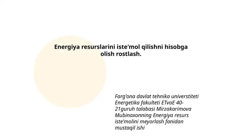 Energiya resurslarini iste'mol qilishni hisobga olish rostlash