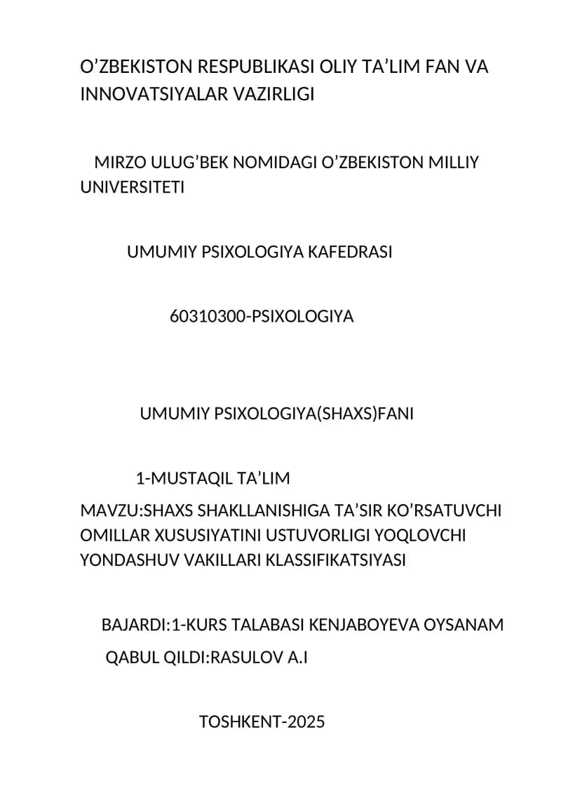 UMUMIY PSIXOLOGIYA(SHAXS)FANI