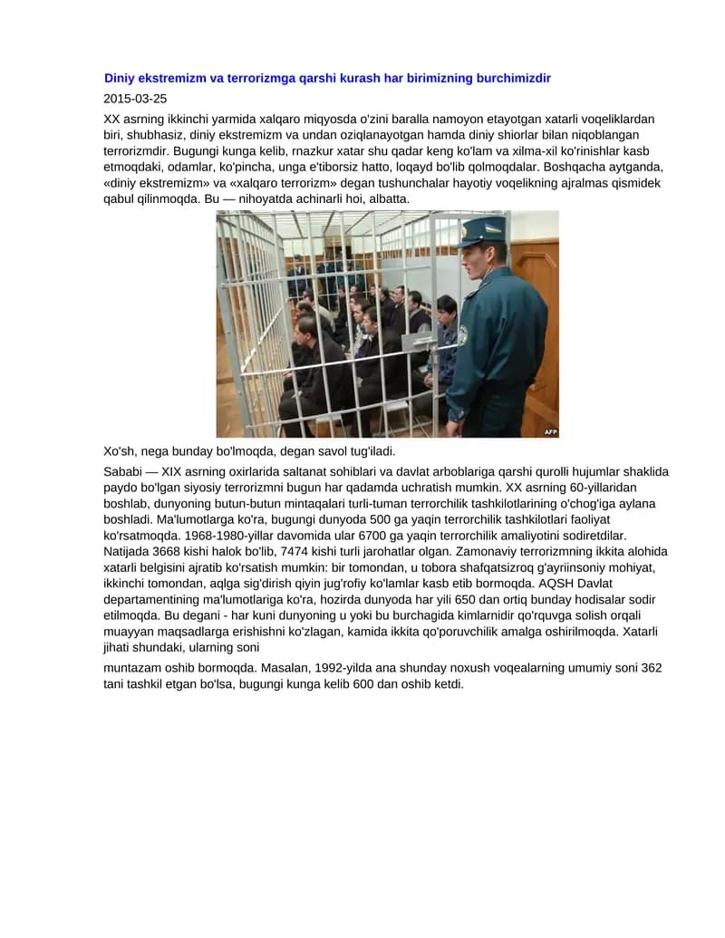 Diniy ekstremizm va terrorizmga qarshi kurash