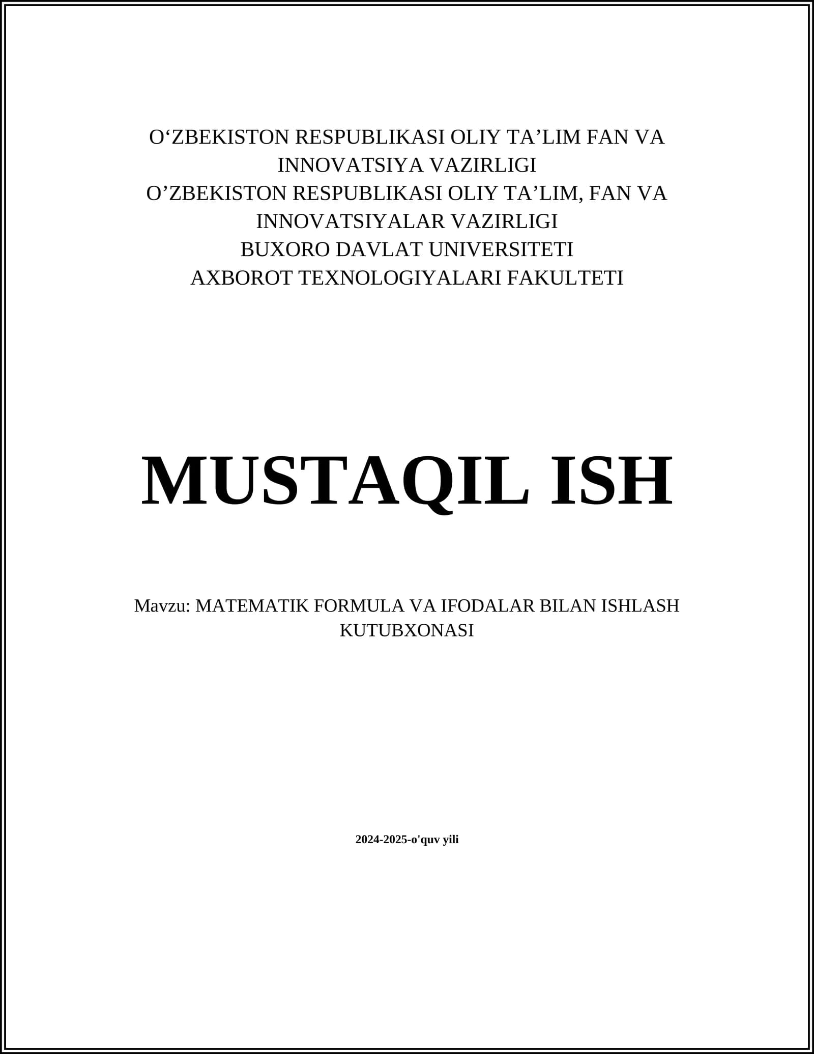 MATEMATIK FORMULA VA IFODALAR BILAN ISHLASH KUTUBXONASI
