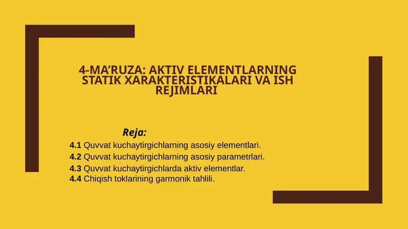 Quvvat kuchaytirgichlarning asosiy elementlari