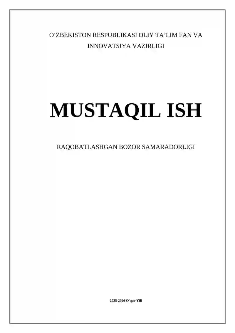 Raqobatlashgan bozorlarning samaradorligi
