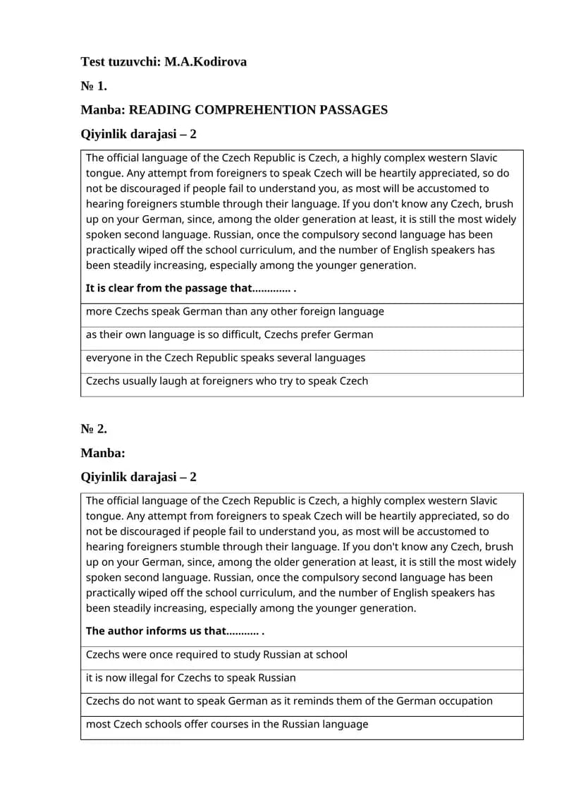 READING COMPREHENTION PASSAGES
