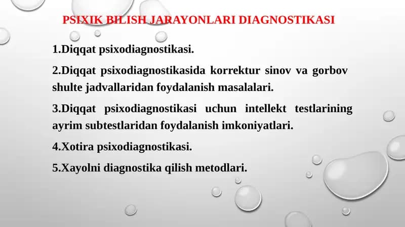 Psixikbilish jarayonlari diagnostikasi