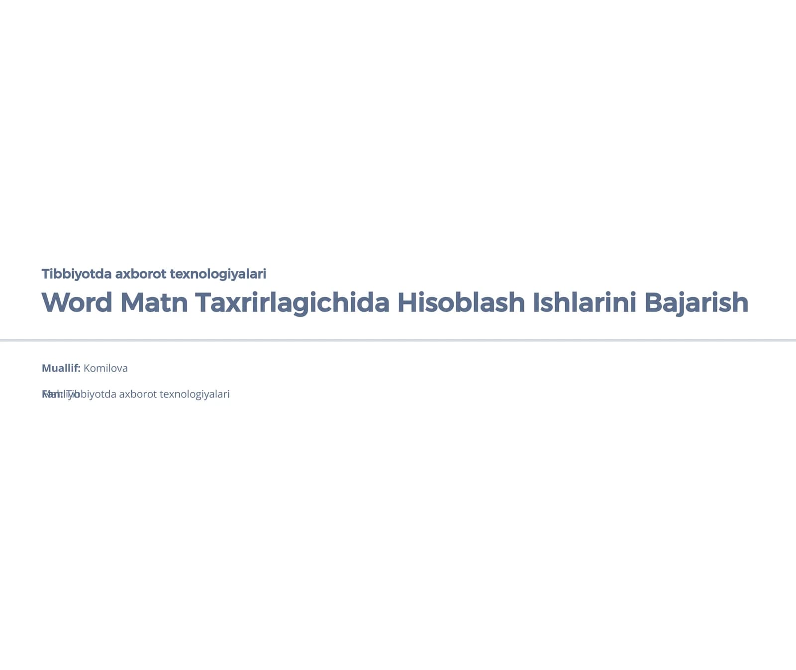 Word Matn Taxrirlagichida Hisoblash Ishlarini Bajarish