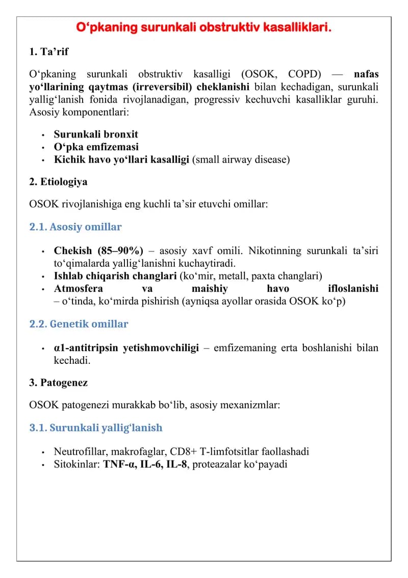 O‘pkaning surunkali obstruktiv kasalliklari