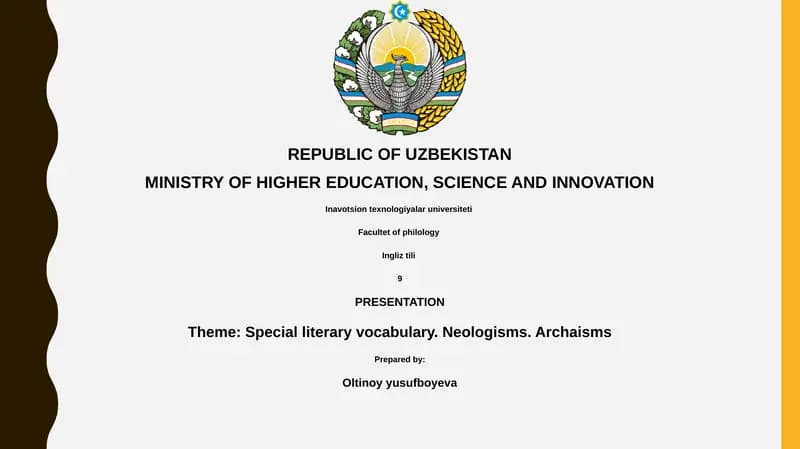 Presentation on Special Literary Vocabulary