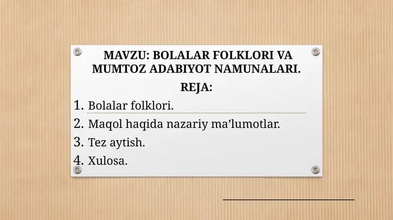 Bolalar Folklori va Mumtoz Adabiyot Namunlari
